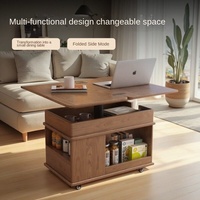 Table basse avec armoire latérale amovible, bois massif, petit appartement, salon, canapé, chariot pliable antique, meubles de maison