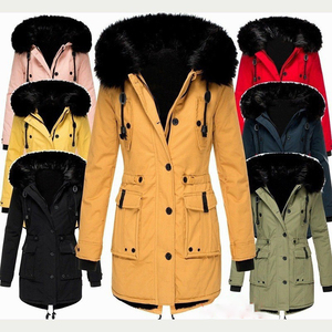 Giacca Casual da Donna con Cappuccio e Collo in <span class=keywords><strong>Pelliccia</strong></span>, Antivento, Calda, Lunga, con Chiusura a Cerniera, Tessuta, per Autunno e Inverno, Alta Qualità, per Esterno - Product Image 1
