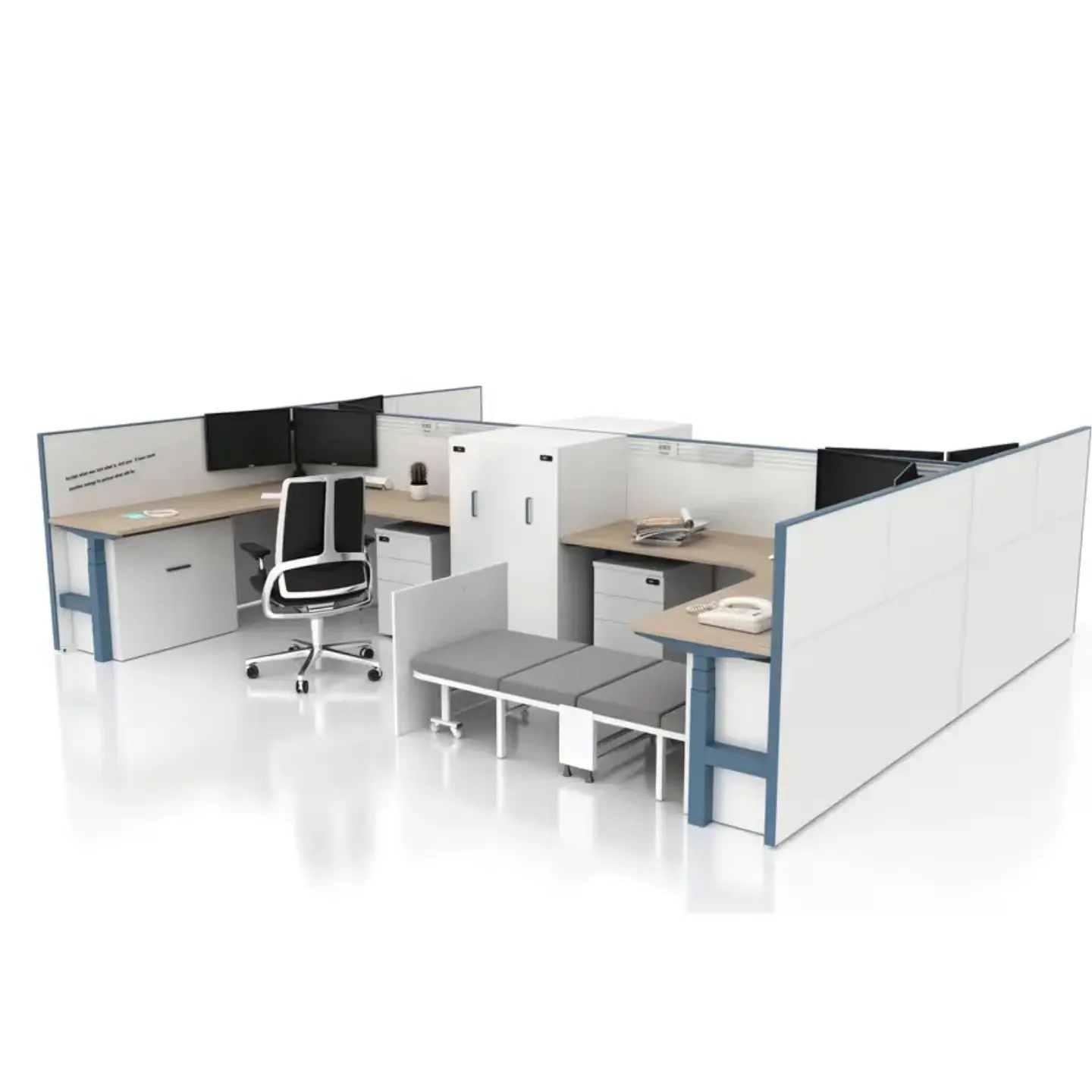 Muebles de oficina minimalistas modernos, elevador de escritorio de tres secciones y tres motores ajustable con ángulo de 90 grados tipo L