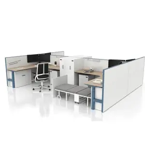 Mobília minimalista moderna de escritório, três seções e três motores, elevador de mesa ajustável com estação de ângulo de 90 graus