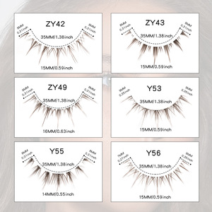 10 paires de cils réutilisables, sans cruauté, en fibres plates, style bande dessinée européenne et américaine, avec tiges en plastique transparent marron, faits à la main - Product Image 3