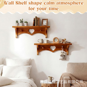 Wooden Wall Mount Storage Rack With Heart Cutout And <b>Hooks</b> For Toys Books And Kitchen Utensils - Product Image 4