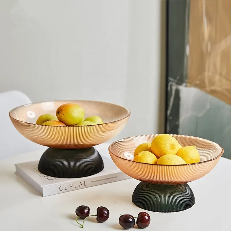 high -feet striped fruit Charger plate home snack dining table candy plate fruit bowl plate serving tray