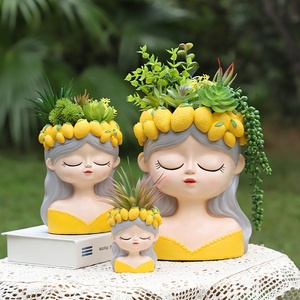 Vasi di piante unici Roogo Fashion Design resina succulenta vasi di testa grandi capelli lunghi ragazza pianta vaso per natale - Product Image 6
