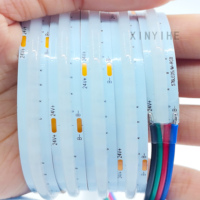 Bandes lumineuses LED RGB flexibles Cob 24V 8mm 576 LED/m IP20 Ra90 1200Lm Télécommande 5M Dimmable Certifié ROHS