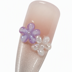 Uñas postizas 3D con diseño de flor y perla, acrílicas, de cobertura completa, con brillo degradado, forma almendrada cuadrada para dedos - Product Image 6