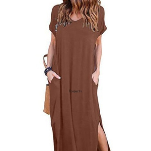 Vendite calde <span class=keywords><strong>abbigliamento</strong></span> <span class=keywords><strong>donna</strong></span> Casual ampio tascabile abito lungo manica corta Modulare Maxi abiti - Product Image 1