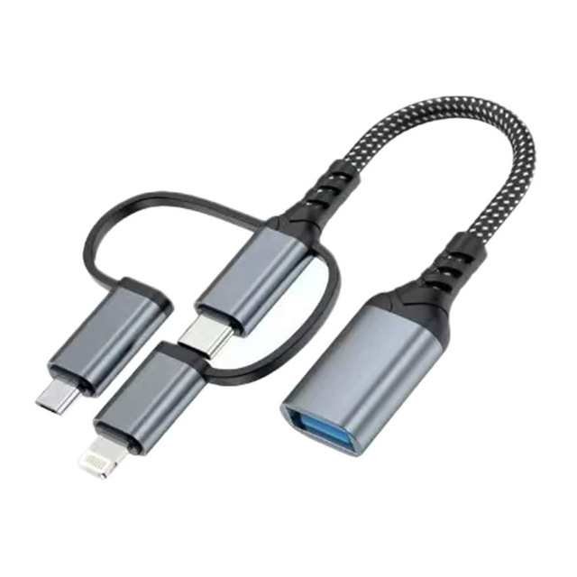 Portable Nylon Braided Dual Type-C Input OTG Short Cable Aluminum Housing USB3.0 Female Adapter