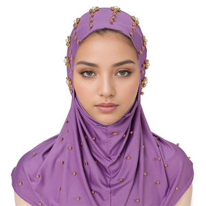 Abaya Musulmana Instantánea Lista para Usar, Informal, Talla Grande, Pañuelo Hijab de Poliéster para <span class=keywords><strong>Mujer</strong></span>, Turbante, Gorro, Pañuelo Interior con Cuentas, China - Product Image 2