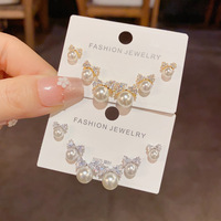 Ensemble de Boucles d'Oreilles en Perles Resoul en Gros, Élégantes Boucles d'Oreilles Clous Nœud Papillon, Parures de Bijoux de Mariée en Zircon pour Femmes