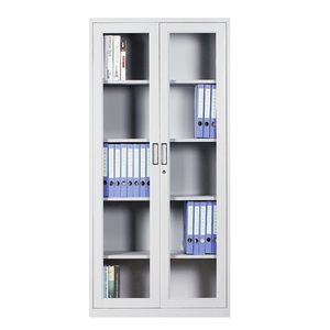 Armoire de classement en acier moderne avec porte vitrée verrouillable et 4 étagères réglables pour bureau, télétravail et école - Product Image 1