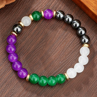 Bracelet en perles de galets noirs très vendu pour hommes, bracelet en pierre naturelle fait à la main, élastique, cadeaux