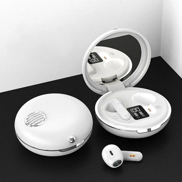 New Trend True Wireless 5.1 Stereo Earphones Earbuds with Girl Makeup Mirror As Girlfriend Gift