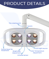Lampe chirurgicale LED à capteur infrarouge pour chirurgie dentaire, température de couleur réglable, lampe opératoire sans ombre pour unité