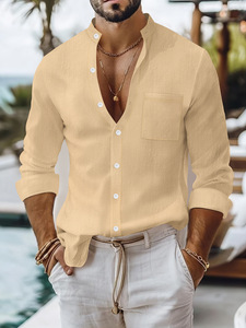 2025 hommes grande taille coton et <span class=keywords><strong>lin</strong></span> <span class=keywords><strong>chemise</strong></span> couleur unie respirant col montant Cardigan affaires décontracté à <span class=keywords><strong>manches</strong></span> <span class=keywords><strong>longues</strong></span> <span class=keywords><strong>chemise</strong></span> - Product Image 5
