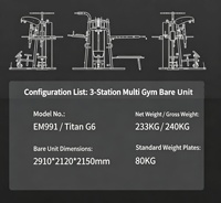 Unité de musculation multifonctionnelle en acier pour trois personnes avec poulies haute/basse et équipement d'entraînement de la force pour la poitrine