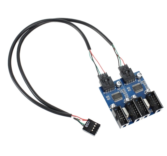 Motherboard USB 2.0 9Pin Female Interface Header Splitter 1 to 2/4 Extension Cable Adapter 9-Pin PC Computer USB HUB Connectors