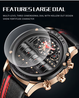 Montre Homme Multifonction à Quartz avec Cadran à Engrenages, Affichage Jour/Date, Bracelet en Cuir, Lumineuse, Résistante à l'Eau, Style Business Décontracté