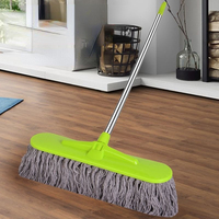 FF5880 39cm 49cm Balai plat en coton humide et sec avec manche en acier inoxydable pour le nettoyage des sols domestiques et hôteliers, balai à poussière commercial