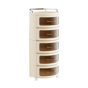 Selected Storage Cabinet Round Cream Color Drawer Unit Multifunctional Bedside Cabinet With Wheels - Product Image 4