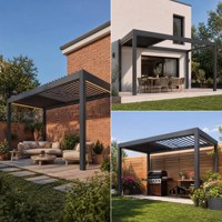 Pergola motorisée automatique imperméable en aluminium avec persiennes, finition thermolaquée, pour jardin, gazebo, pavillon, extérieur, tailles personnalisées