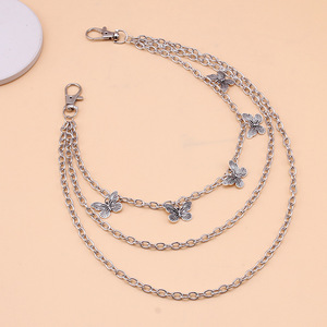 โซ่คาดเอวผีเสื้อสองชั้น โลหะผสมสังกะสี สไตล์พังก์ ฮิปฮอป แฟชั่น โซ่คล้องตัว ใส่ได้ทุกวัน โซ่หลายชั้น - Product Image 4