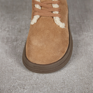 Winter Leather Chunky <strong>Shoes</strong> Retro Lace up Lamb Wool Loafers Women Moccasin British Style Flat Bottomed Suede Upper Cotton <strong>Shoes</strong> - Product Image 3