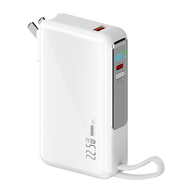 10000mAh Portable Power Bank, 22.5W Fast Charging Lithium-Ion Battery Pack,  with Built-in Plug & Dual Charging Cables
