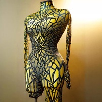 Nouveau costume de performance de danse de combinaison imprimée de paillettes d'or et d'argent de diamant (or argenté)