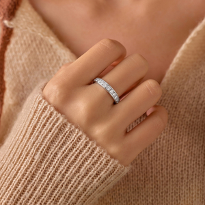 Anello Eternity in Argento 925 con Moissanite Colore <span class=keywords><strong>D</strong></span> VVS, Incastonatura a Canale, 3MM Rotondo, Impilabile, per Fidanzati, Mamme, Amiche - Product Image 3