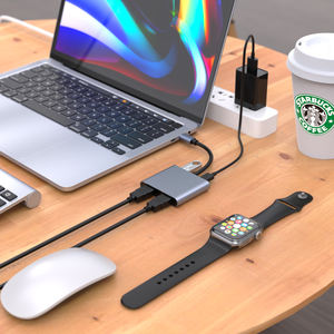 Adaptateur Type C 4-en-1, double sortie <span class=keywords><strong>4K</strong></span> 30Hz, hub USB 3.0, PD 100W, blindage tressé, plaqué or, PVC, <span class=keywords><strong>lecteur</strong></span> <span class=keywords><strong>DVD</strong></span>, Macbook/<span class=keywords><strong>Samsung</strong></span> Smartphone - Product Image 6