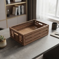 Caisse en plastique peu profonde pliable, aspect bois, ventilée, empilable, panier de présentation de fruits pliable, taille personnalisée