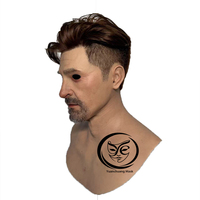 Masque en silicone réaliste fait main avec cheveux et barbe bruns, masque intégral pour homme, masque d'horreur pour Halloween, accessoires de cinéma pour acteurs