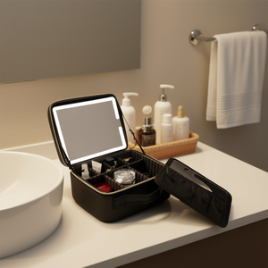 Estuche de Maquillaje Portátil Profesional de Gran Capacidad con Espejo Iluminado, Cierre de Cremallera, Almacenamiento Moderno para Cosméticos, Color Negro - Product Image 2