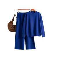 Ensemble décontracté en tricot ample lavable Blubelle pour l'hiver, pull à col rond pour femme + pantalon large, ensemble deux pièces