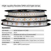 Bande de LED 12 Volts WS2812B 5V RGB 3mm 5V RGB LED 4 Broches 60 LED par Mètre RGB WS2812B 144 LED Pixel