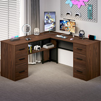 Bureau en L moderne et luxueux sur mesure avec 6 tiroirs, bureau en L réversible en bois avec étagères de rangement, mobilier de bureau à domicile