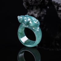 Bague Pixiu en Jadeite Naturelle de Grade A, Type Glace, Bleu Eau, Sculptée, Style Ethnique, pour Anniversaire, Bijou Exquis en Jade