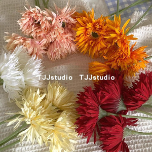 Bouquet de fleurs artificielles réalistes en soie pour la décoration intérieure et les accessoires de photographie en blanc, rouge, orange, crème, jaune, rose clair - Product Image 4