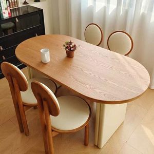 Juego de mesa y sillas de comedor ovaladas de madera maciza estilo retro francés, juego de comedor duradero de 4 piezas para adultos y personas mayores - Product Image 1