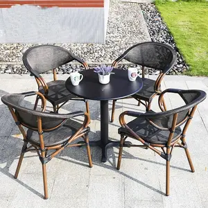 Conjunto de mesa de centro compacto com espelho de vime para compras de café, mobília exclusiva para jardim ao ar livre e varanda