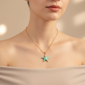 Collana con stella in acciaio inossidabile e stelle smaltate, ciondolo da donna in stile oceano, collana con ciondolo in acciaio inossidabile. - Product Image 2