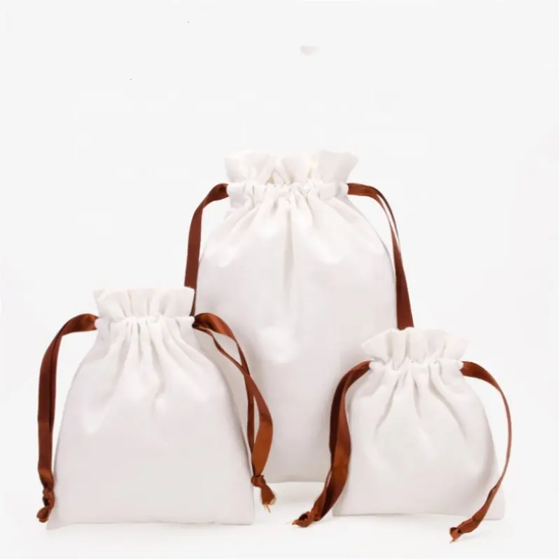 Sac à cordon en toile de coton personnalisé avec double ruban de satin gros-grain avec bulle Emballage sacs écologiques