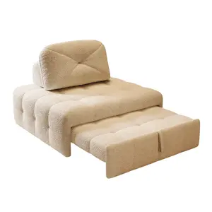Cream wind single folding dual-use small living room multi-functional beancurd block puff fabric sofa bed