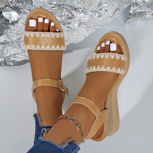 Women European and American Style Wedge <b>Sandals</b> Summer New Thick Sole Large Lace Platform Roman <b>Sandals</b> in Stock Wholesale - Product Image 5