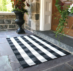 Amazon Popular blanco y negro Plaid Buffalo felpudo máquina de algodón lavable alfombras - Product Image 2