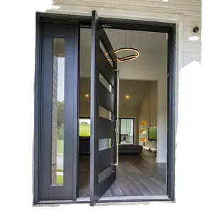 Bande d'aluminium Porte d'entrée extérieure en acier Porte d'entrée de sécurité en métal pour la maison avec verre latéral