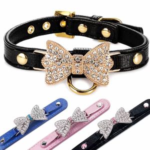 Conjunto de Collar y Correa para Perro o Gato de Cuero PU con Lazo de Diamantes, Collar de Moda con Pedrería para Perros Pequeños y Gatos, Estilo Japonés y Coreano - Product Image 1