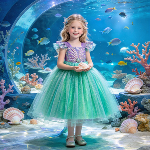MQATZ Costume da Principessa Sirena per Bambini, Abito per Feste <span class=keywords><strong>di</strong></span> Compleanno e Halloween, Cosplay TV e Cinema AMRY022 - Product Image 2