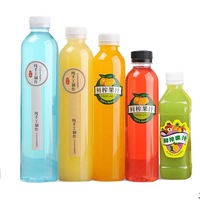 Cuadrado redondo con forma de cuerpo único de 500ml para bebida de jugo, taza de bebida de agua, botellas de plástico transparentes desechables vacías para mascotas con tapa